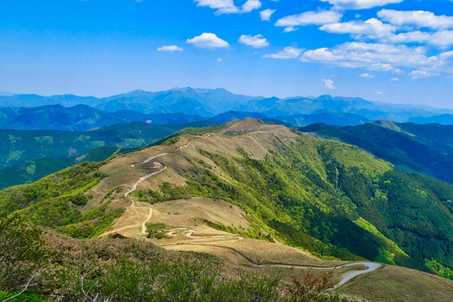 中津明神山からみた天空林道の全容